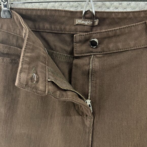 J McLaughlin Pants Women 12 Brown Mid Rise Slim Pockets Stretch Button Zip - Picture 10 of 15